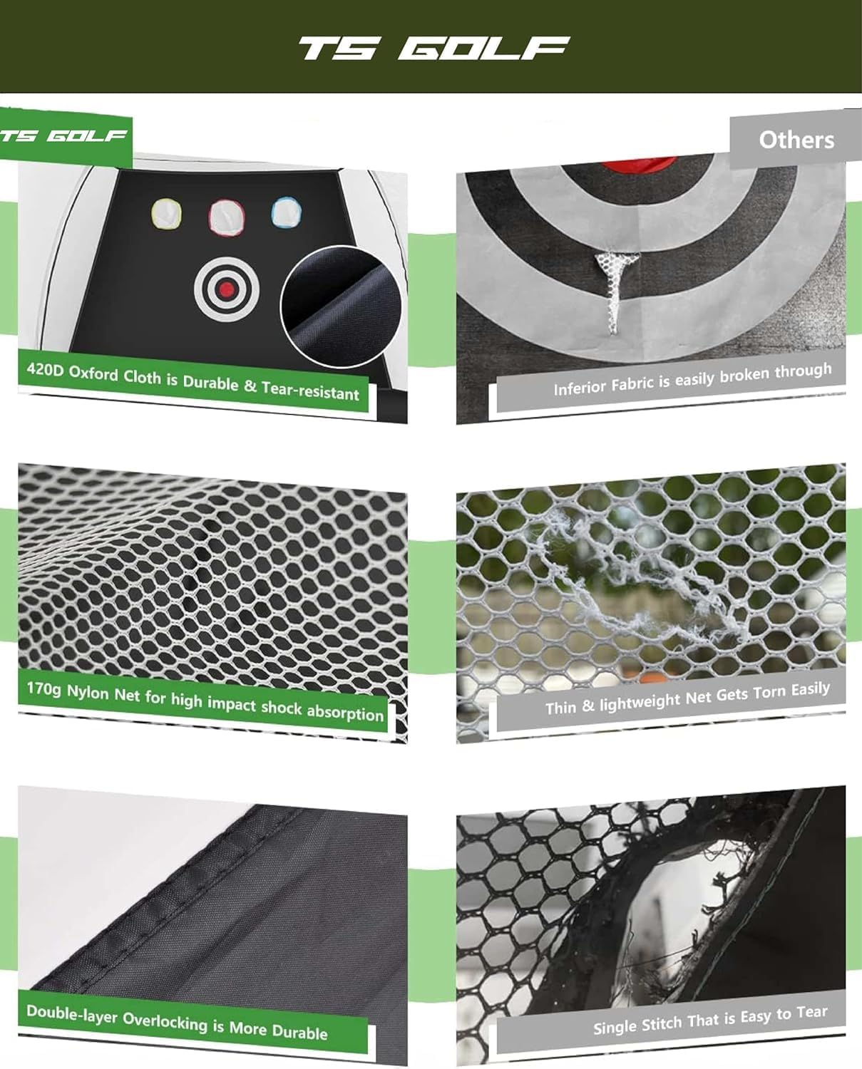 Durable TS Golf practice net for garden made from 420D Oxford cloth and 1709 nylon for robust performance