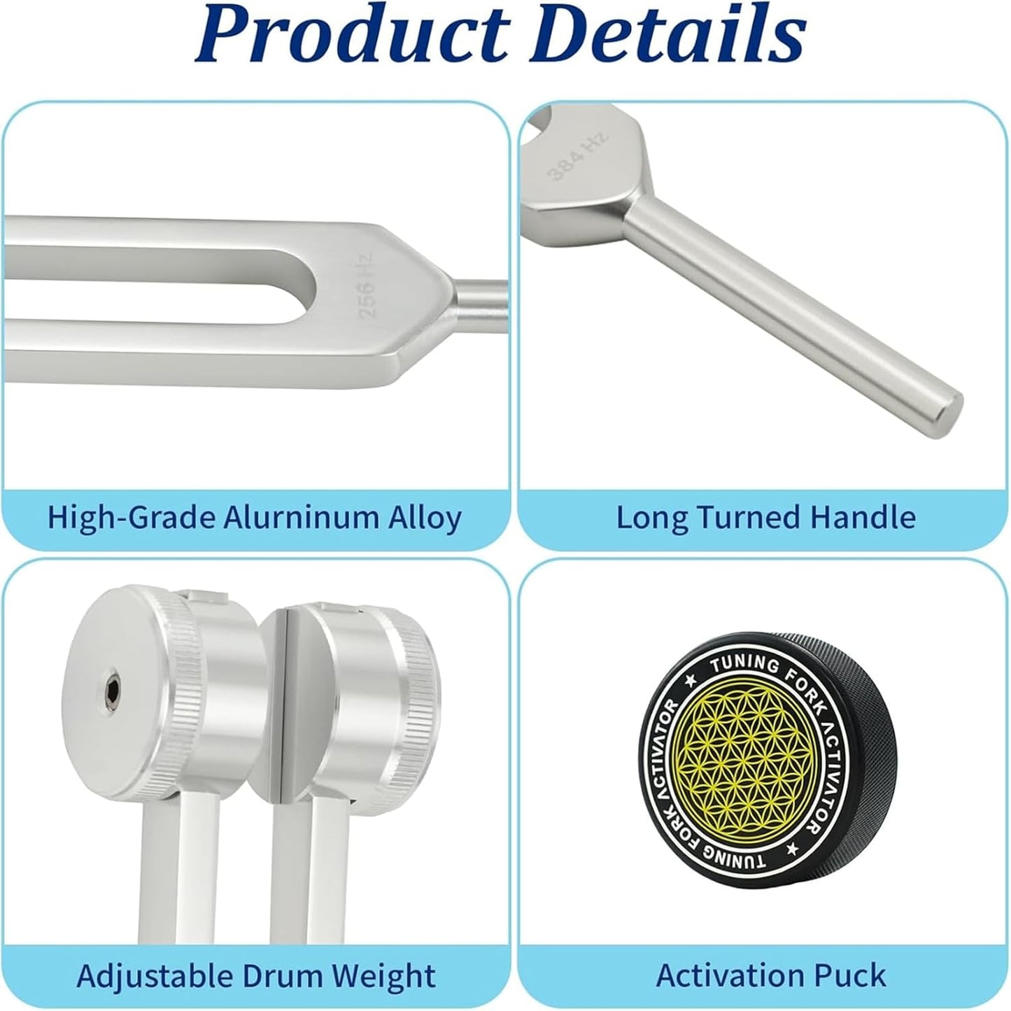 TIJUNIK tuning forks for healing made of high-grade aluminium with adjustable drum weight and long handle