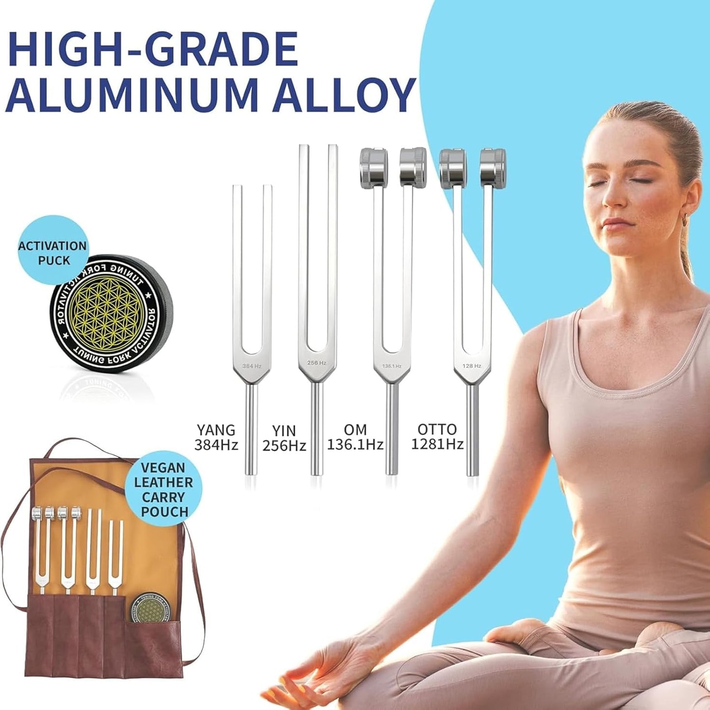 TIJUNIK tuning forks for healing in high-grade aluminium alloy with activation puck and carry pouch