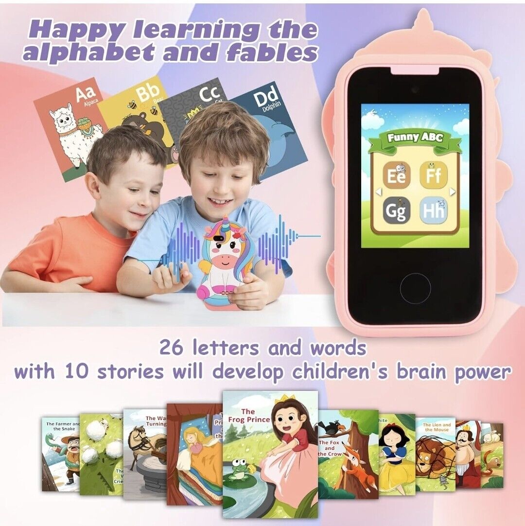 Kids smart phone toy with interactive learning features to develop children's brain power and literacy skills