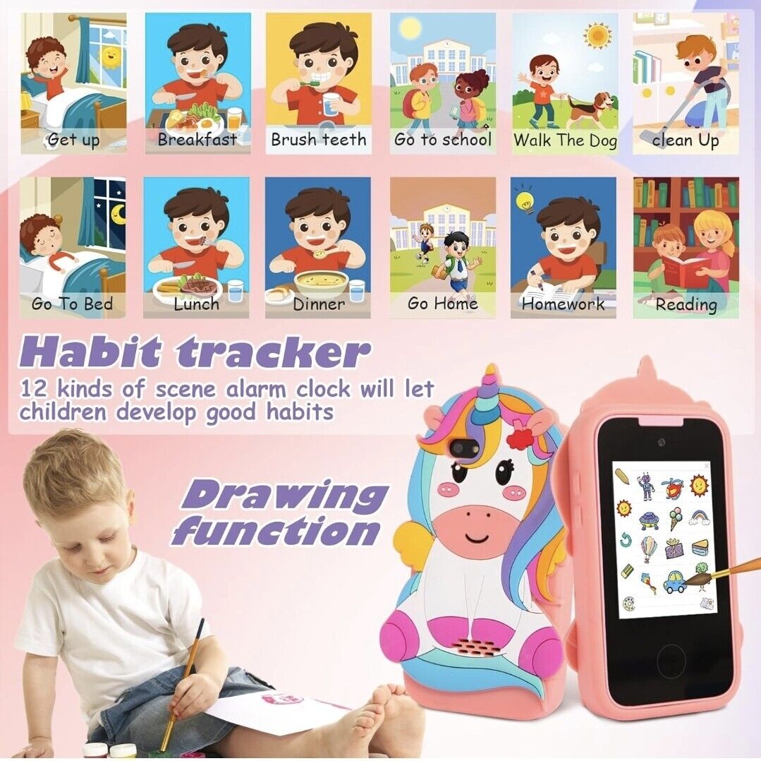 Bright kids smart phone toy featuring a unicorn design with various educational features for children
