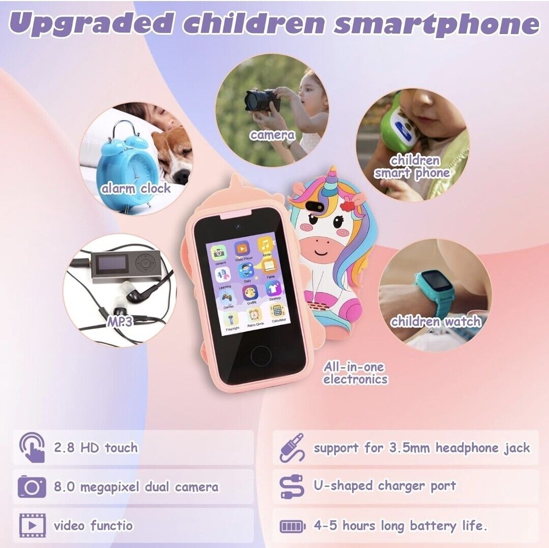 Upgraded kids smart phone toy with 2.8 inch HD touch screen and various interactive features