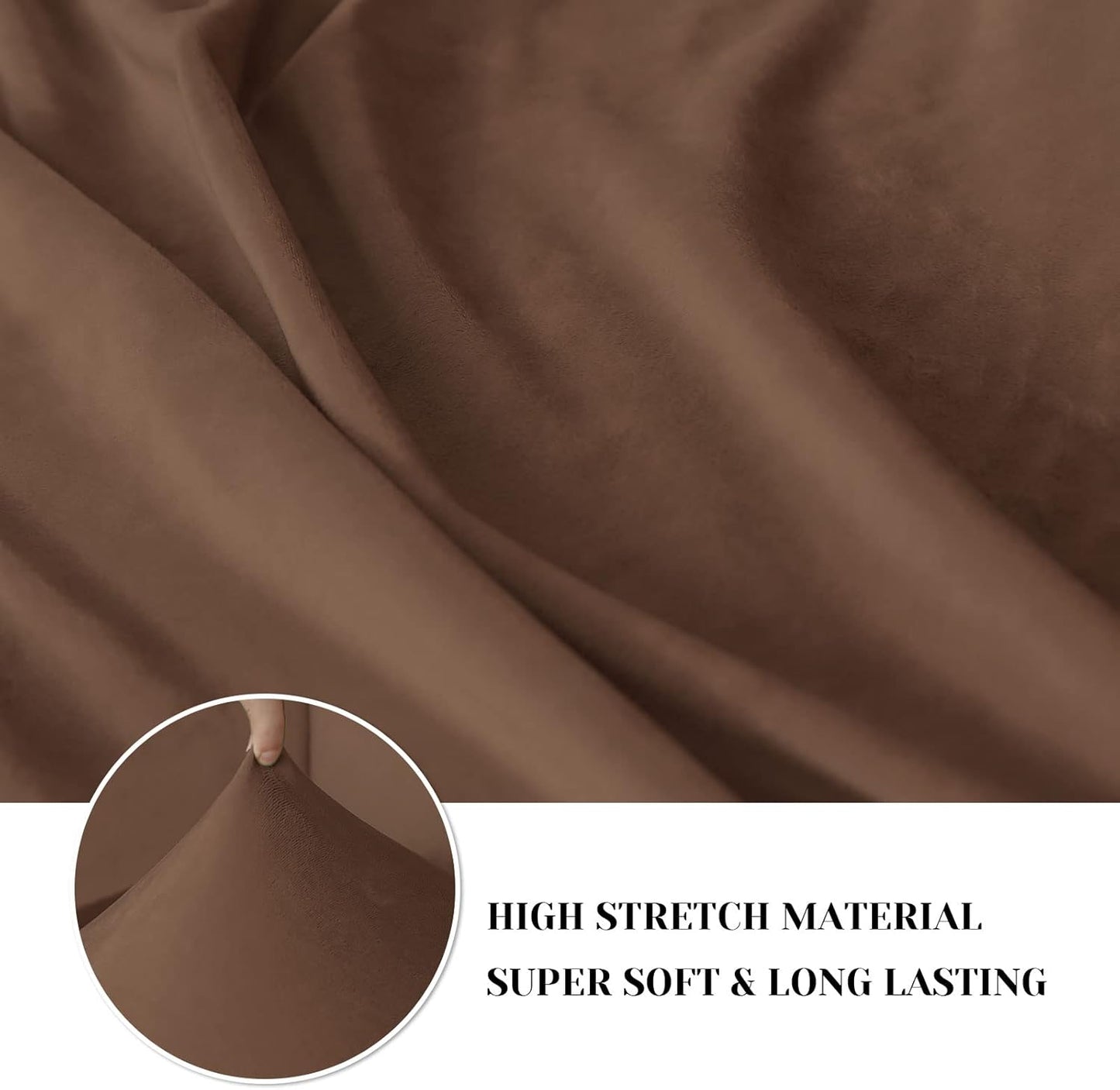 Soft chocolate velvet loveseat cover made from high stretch material for lasting comfort