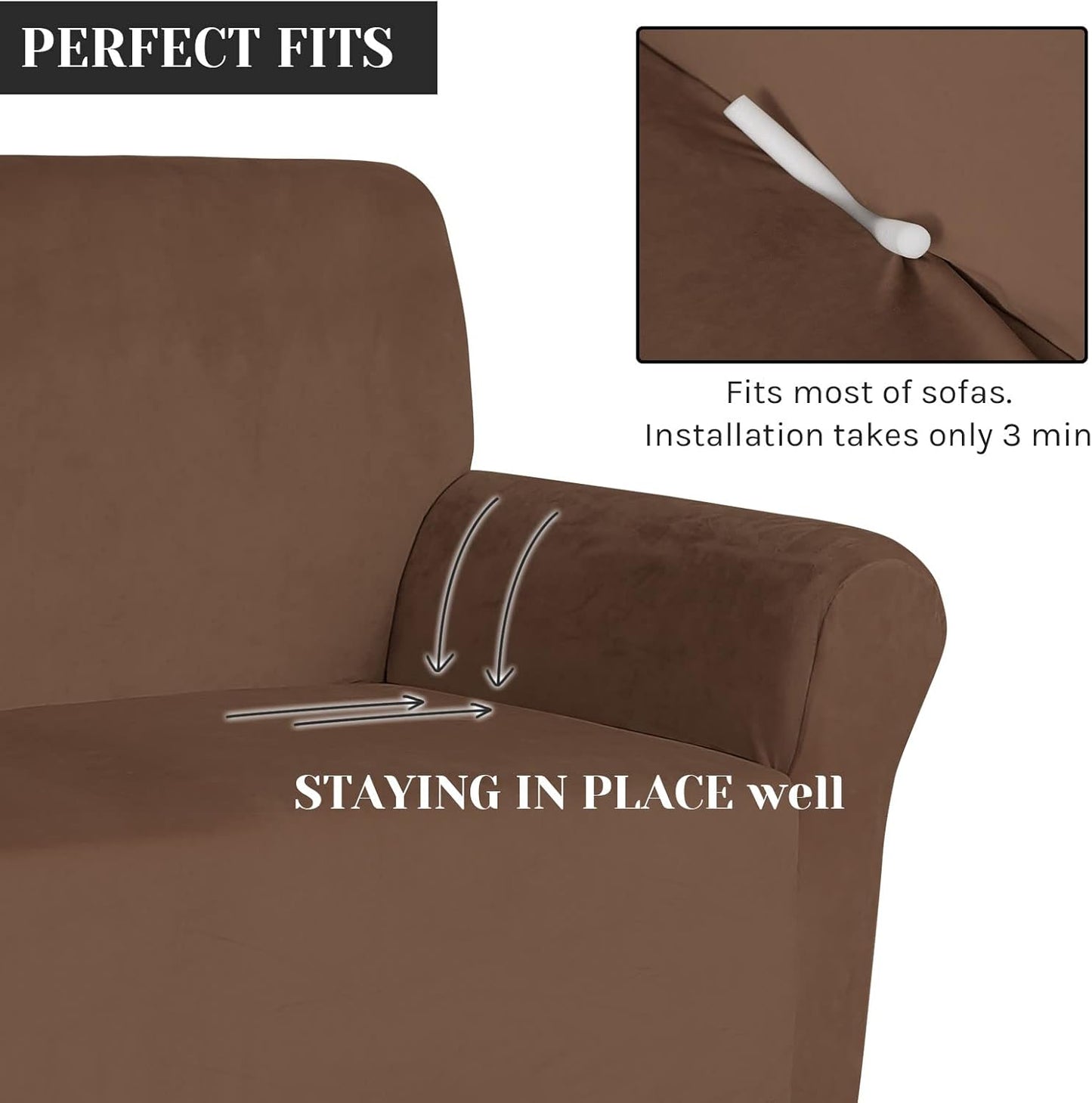 Chocolate velvet loveseat cover by Pretty Jolly designed for a snug fit on most sofas