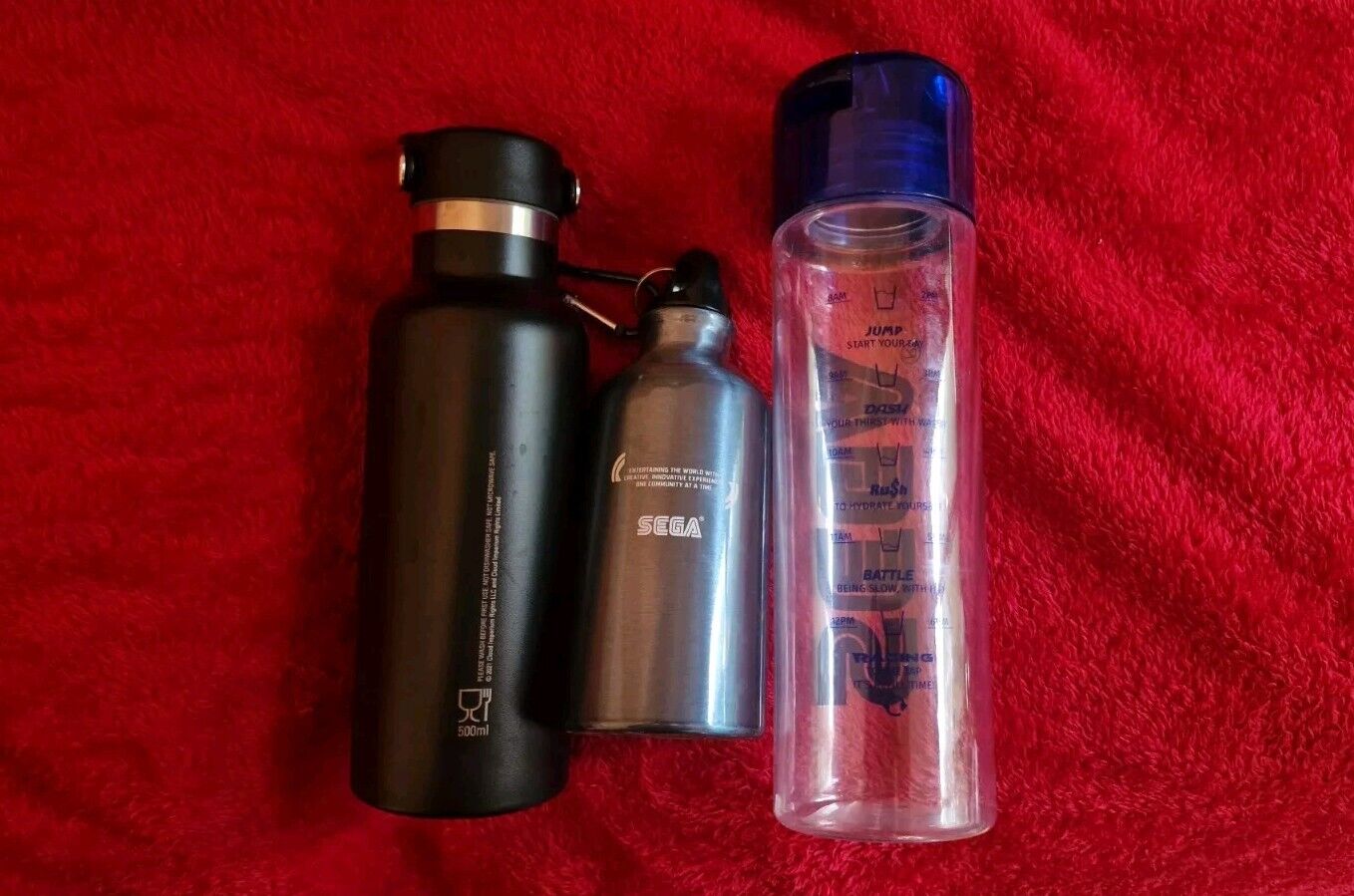 Assorted video game water bottles in various sizes and designs suitable for gamers