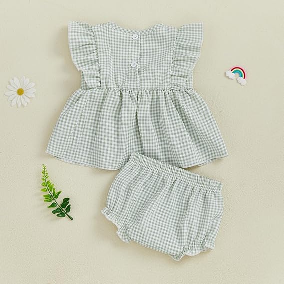 Barbotimer watermelon baby girl outfit featuring a checked top and matching bloomers