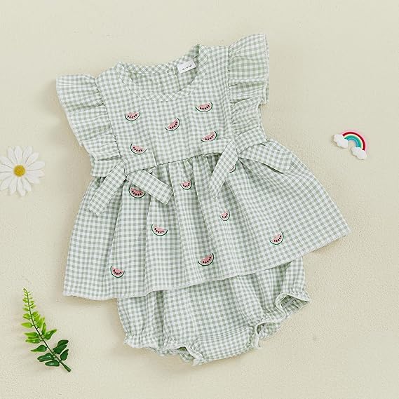 Barbotimer watermelon baby girl outfit with ruffled sleeves and cute watermelon print