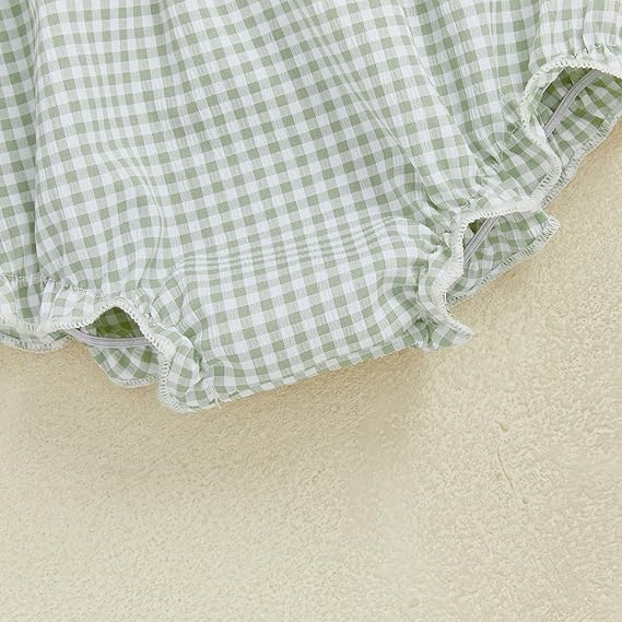Barbotimer Watermelon baby girl outfit featuring a green gingham pattern for summer fun