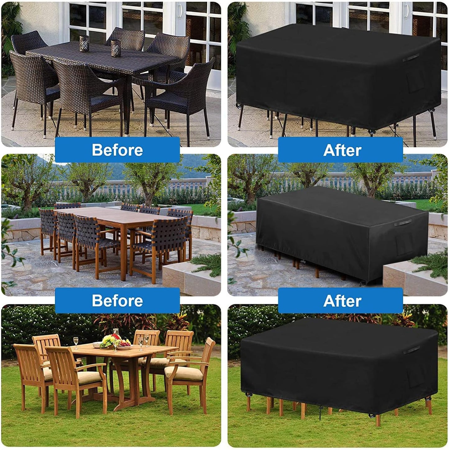 NOHON waterproof garden furniture covers protecting outdoor tables and chairs from weather elements