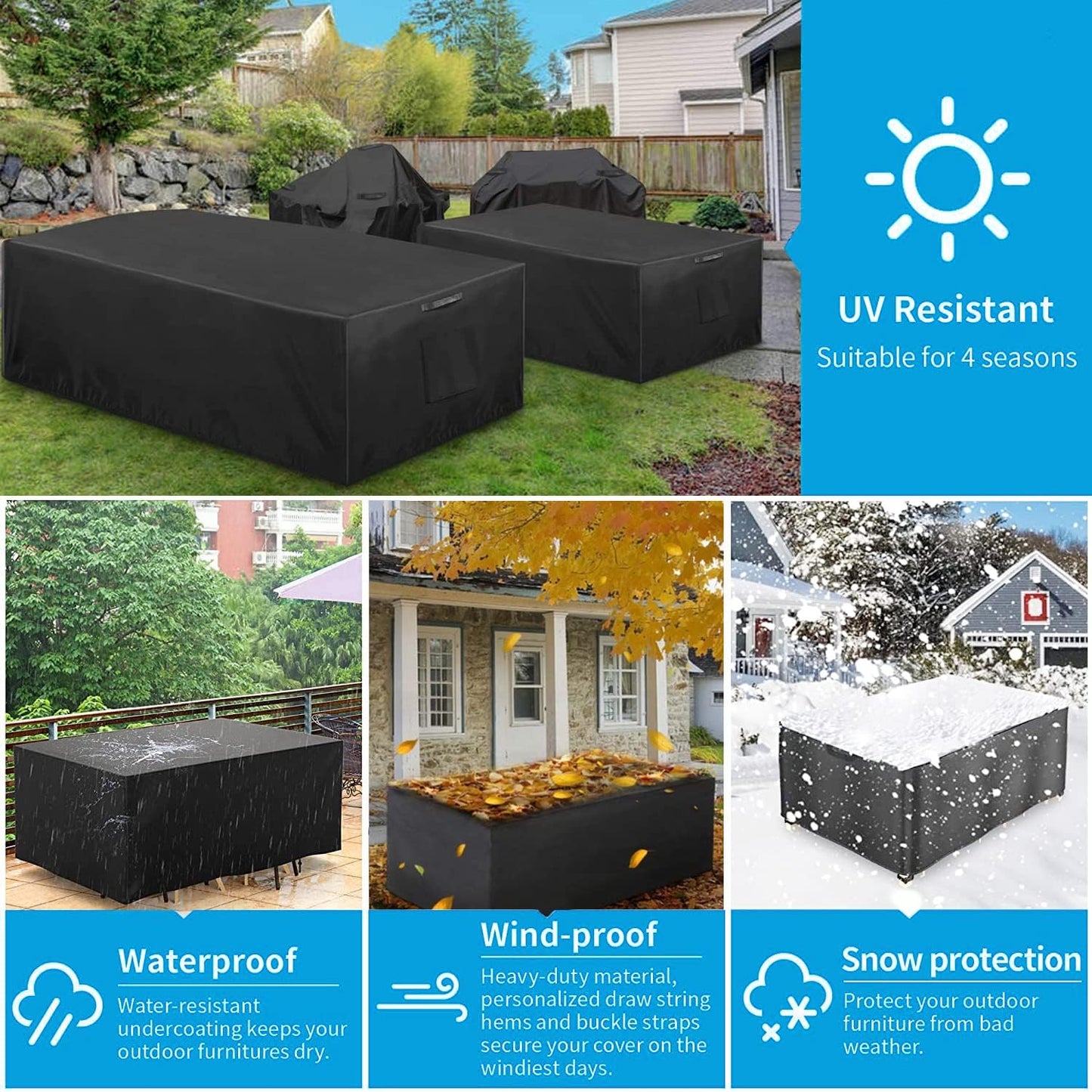 NOHON waterproof garden furniture covers with UV resistance, wind-proof, and snow protection for all seasons