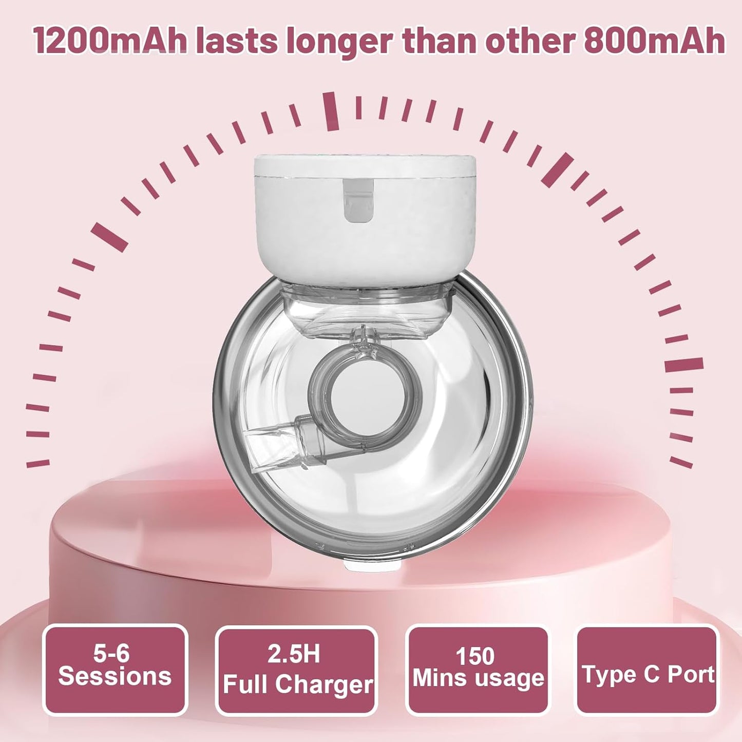 Paishenkeji wearable breast pump hands free with 1200mAh battery for longer sessions and quick recharging