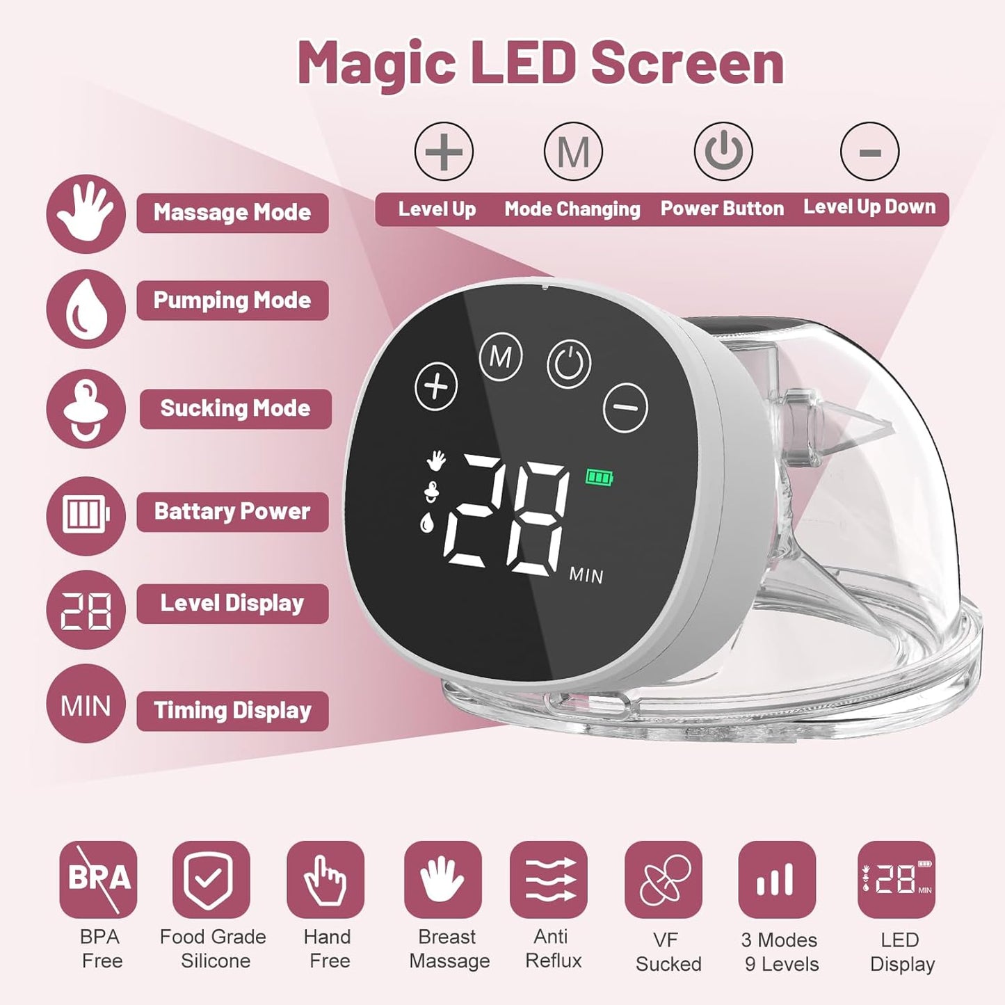 Paishenkeji wearable breast pump hands free with LED display and multiple modes for convenient breastfeeding