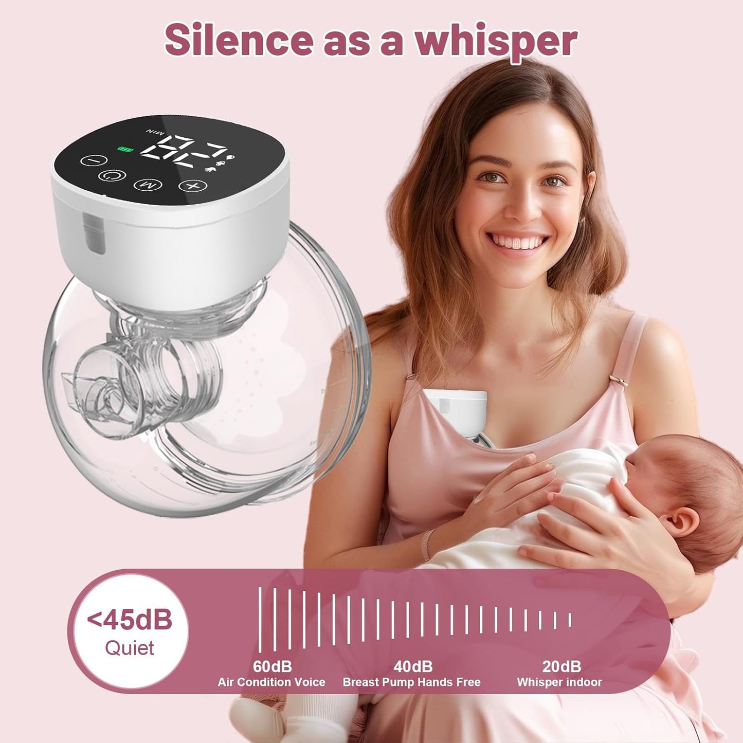 Paishenkeji wearable breast pump hands free shown with a mother nursing her baby