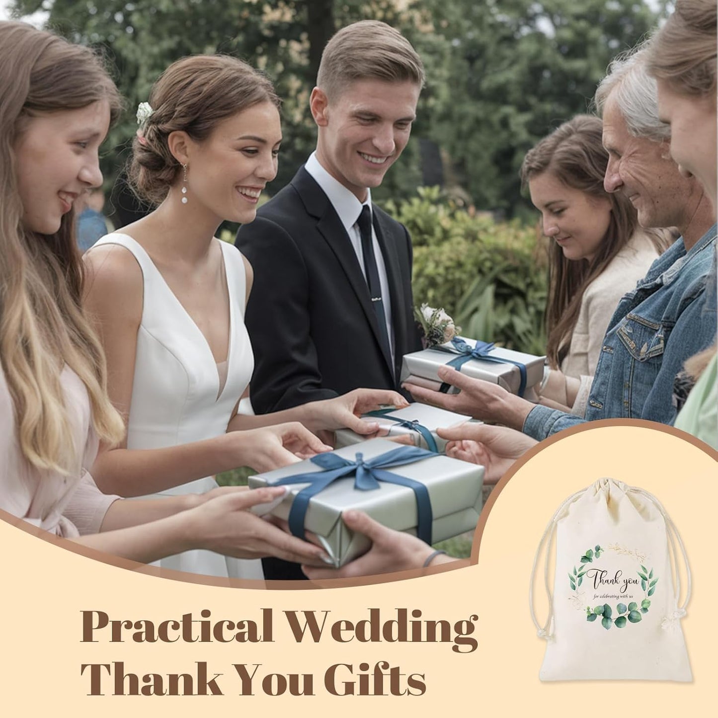 Practical wedding favour bags cotton linen for thank you gifts at outdoor wedding ceremony