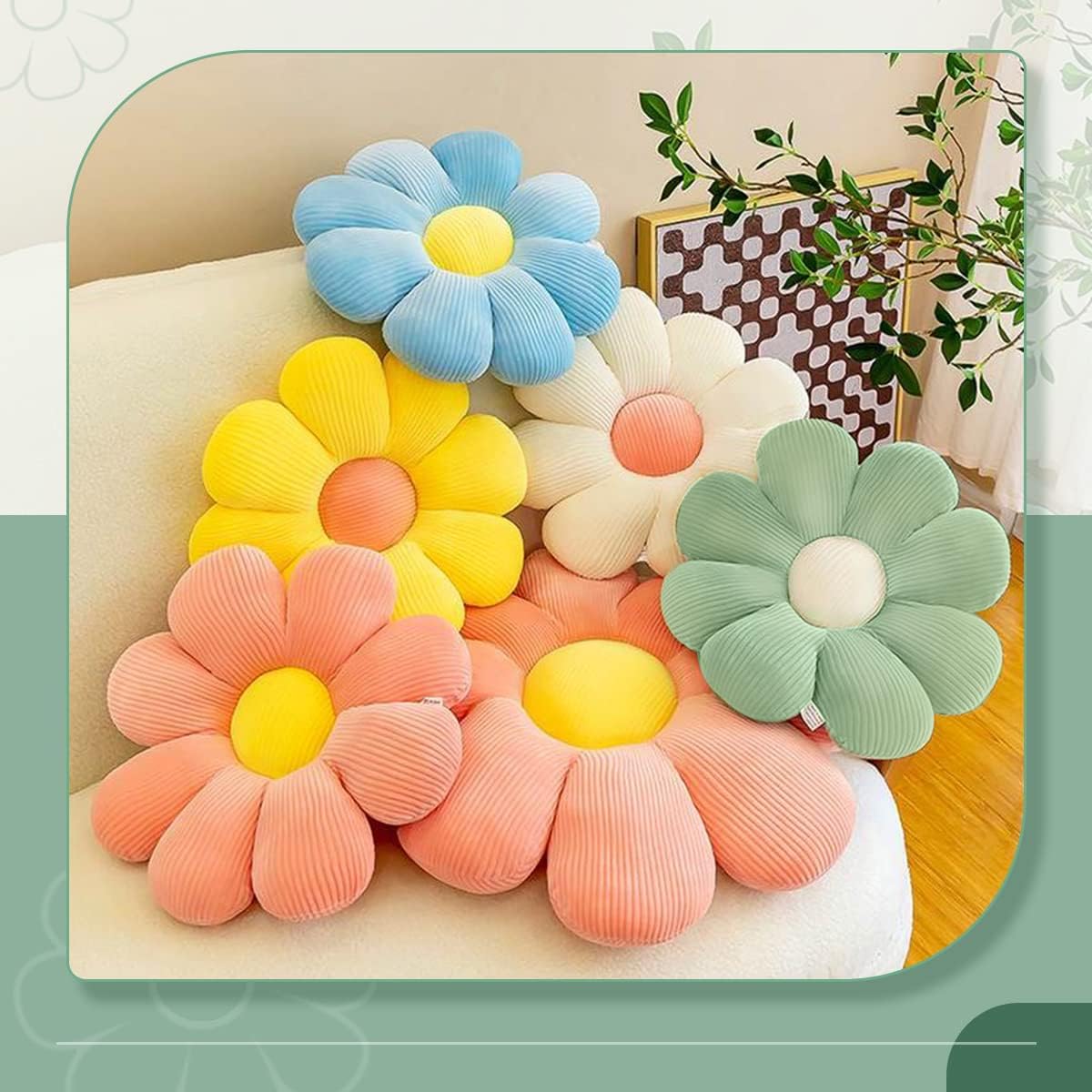 Colourful flower cushions including a white flower pillow for stylish home decor