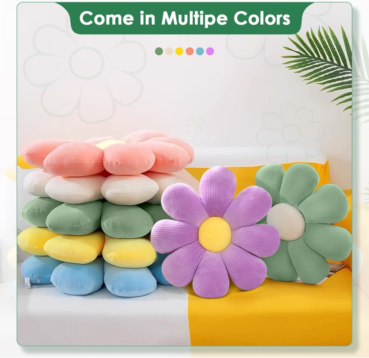 OstepDecor white flower pillow among various colourful cushions for home decoration