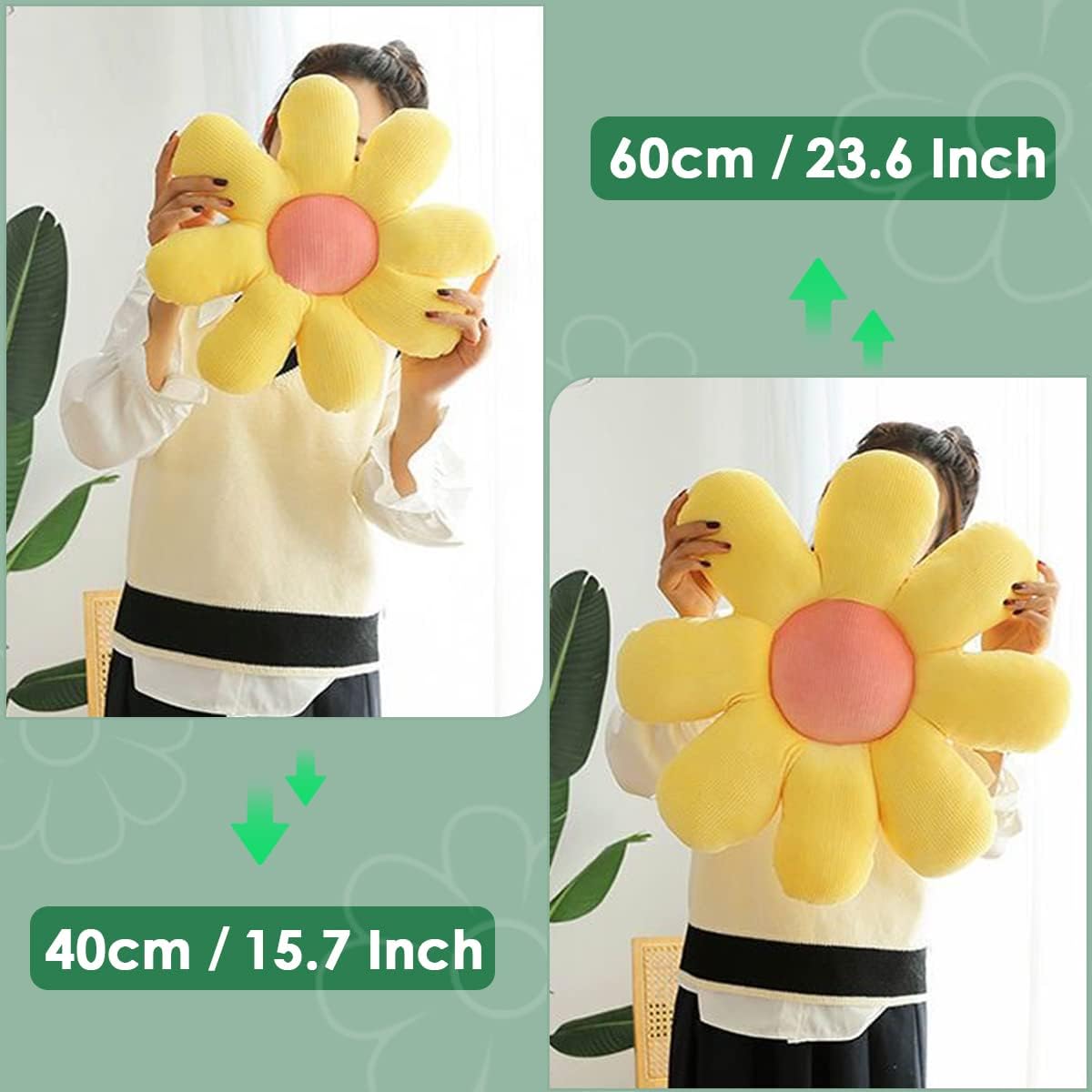 OstepDecor white flower pillow in yellow with a pink centre, available in two sizes for home decoration