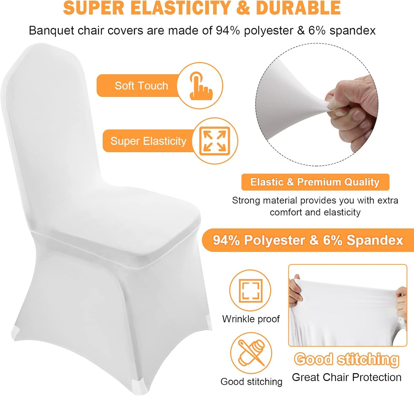 VELPAX white polyester stretch chair covers with super elasticity and soft touch for banquet use