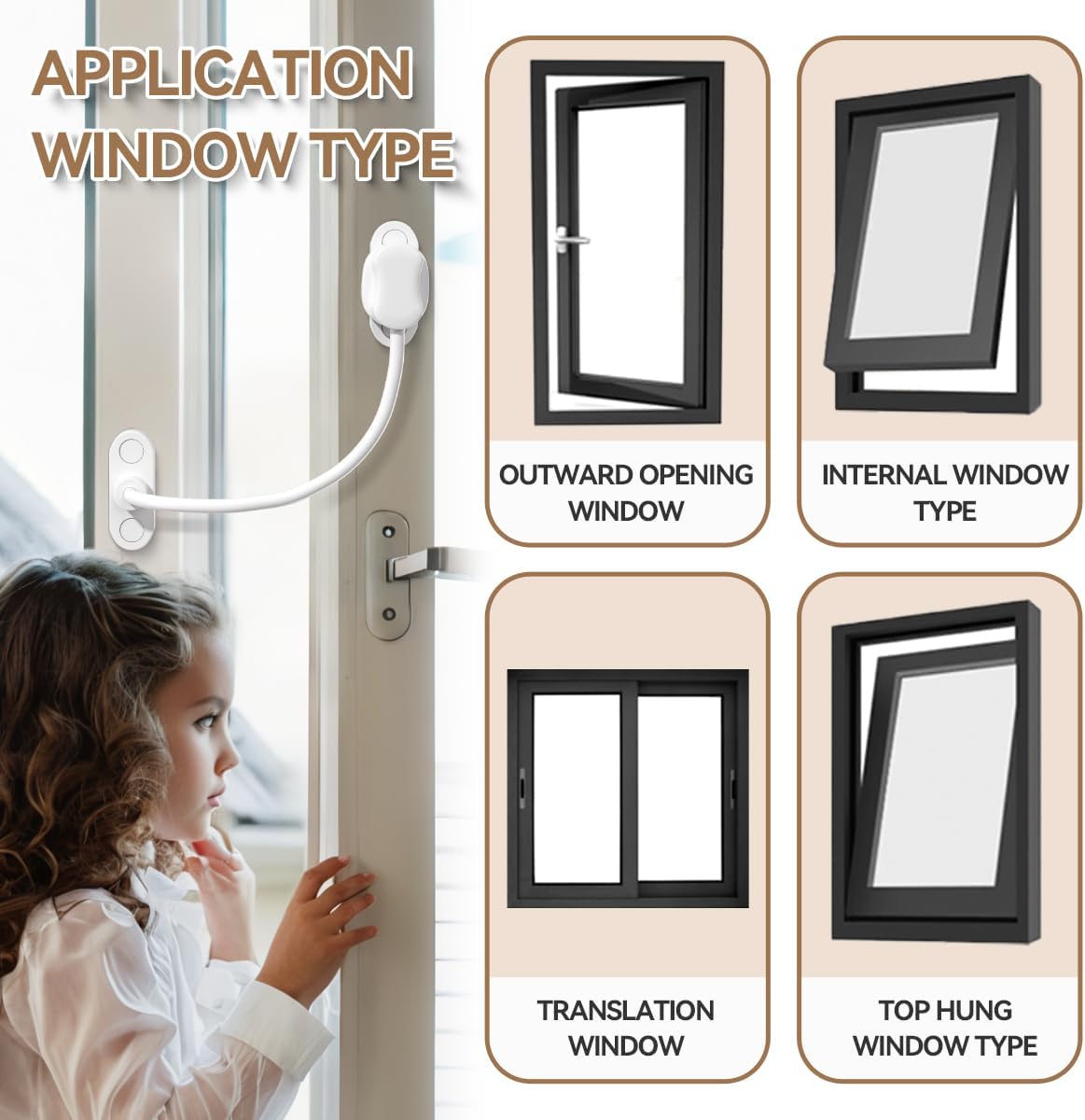 Bwintech white window restrictor pack for various window types including hanging and translation windows