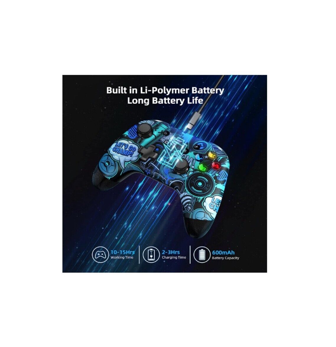 Bleu Comics Wireless gamepad controller for Nintendo Switch with built-in battery and vibrant design