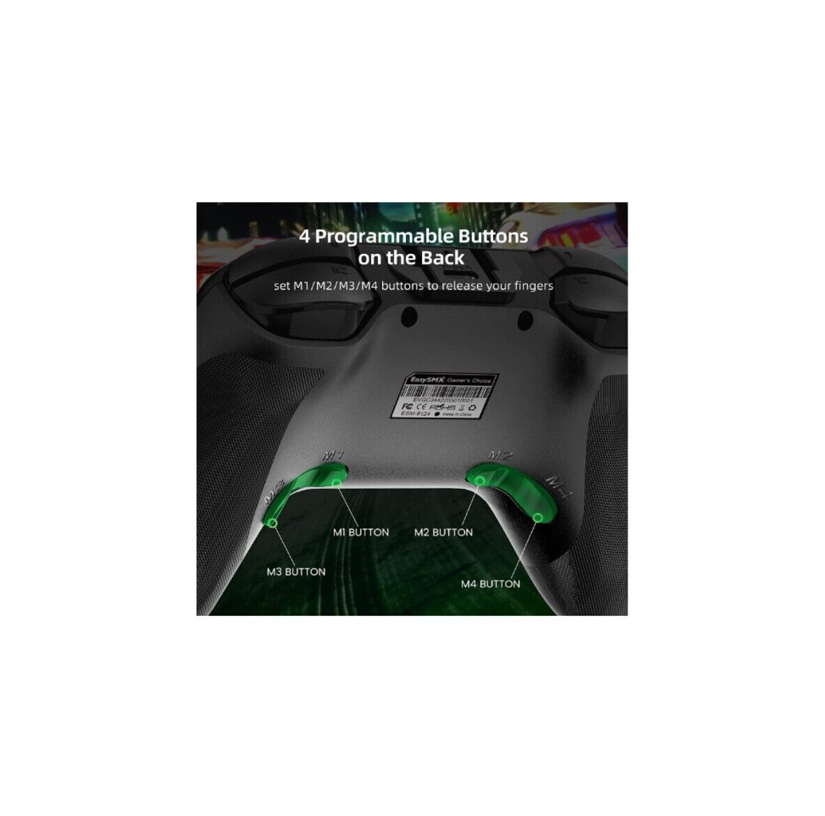 Wireless gamepad controller for Nintendo Switch with four programmable buttons for customized gaming experience