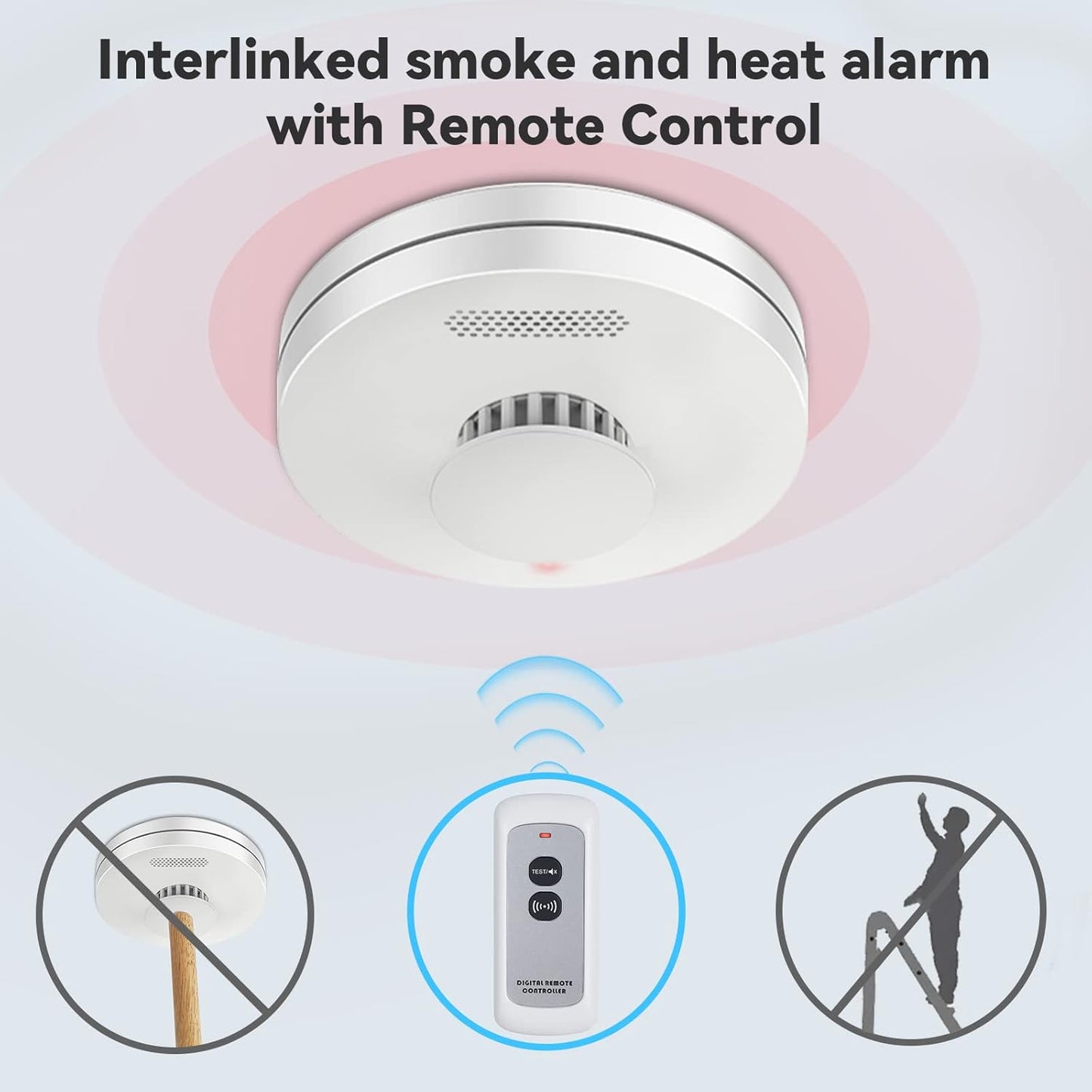 CPVan wireless interlinked smoke and carbon monoxide alarm with remote control for enhanced safety