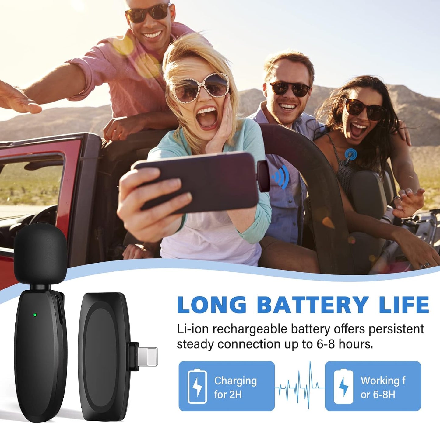 BALORIZ wireless lavalier microphone with long battery life for clear audio in outdoor activities