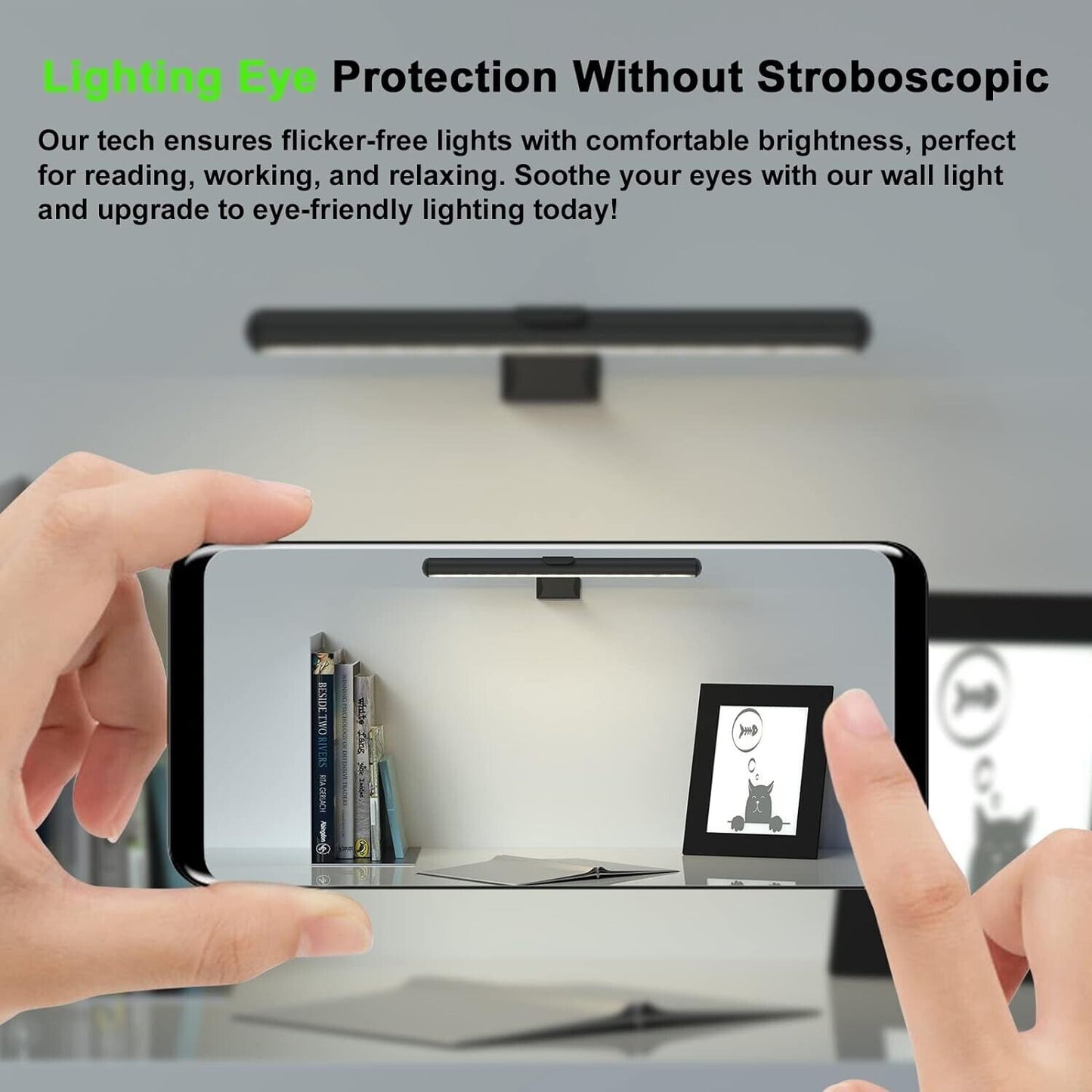 Wireless picture light rechargeable for eye-friendly lighting in home or office settings