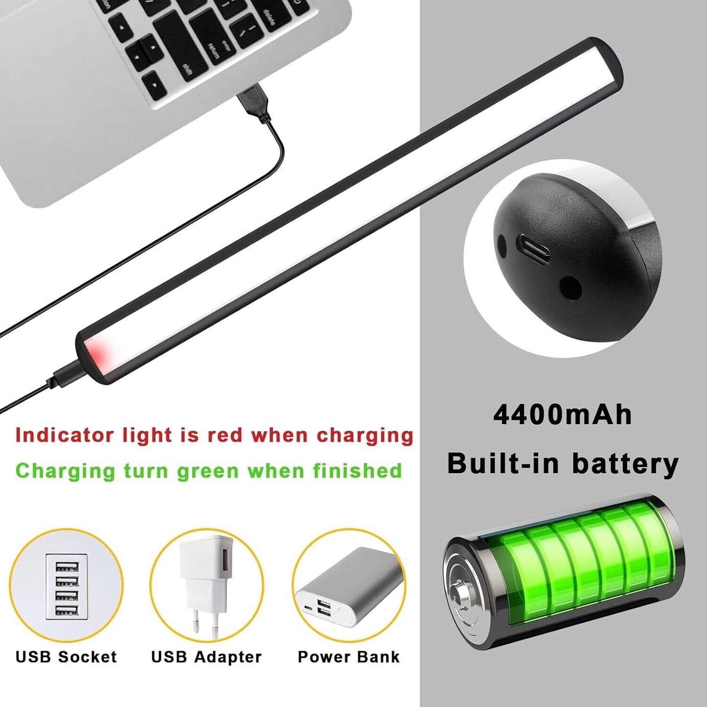 Wireless picture light rechargeable with USB charging and 4400mAh built-in battery for easy use