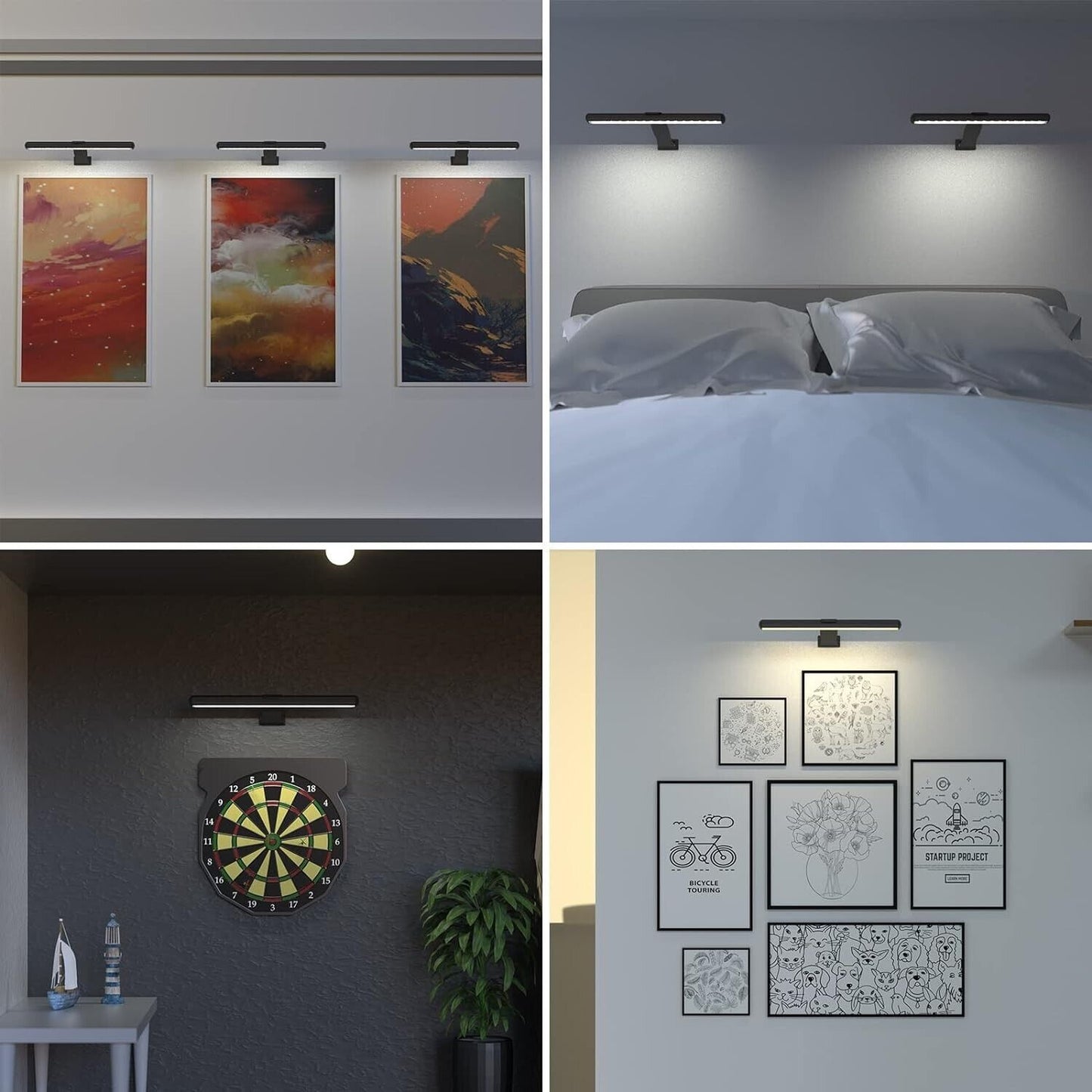 Wireless picture light rechargeable with modern design, perfect for illuminating artwork and decor in various settings