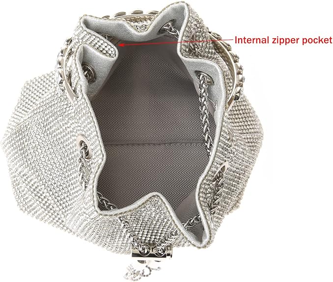 Inside view of COAIMANEY women's evening clutch bag featuring an internal zipper pocket