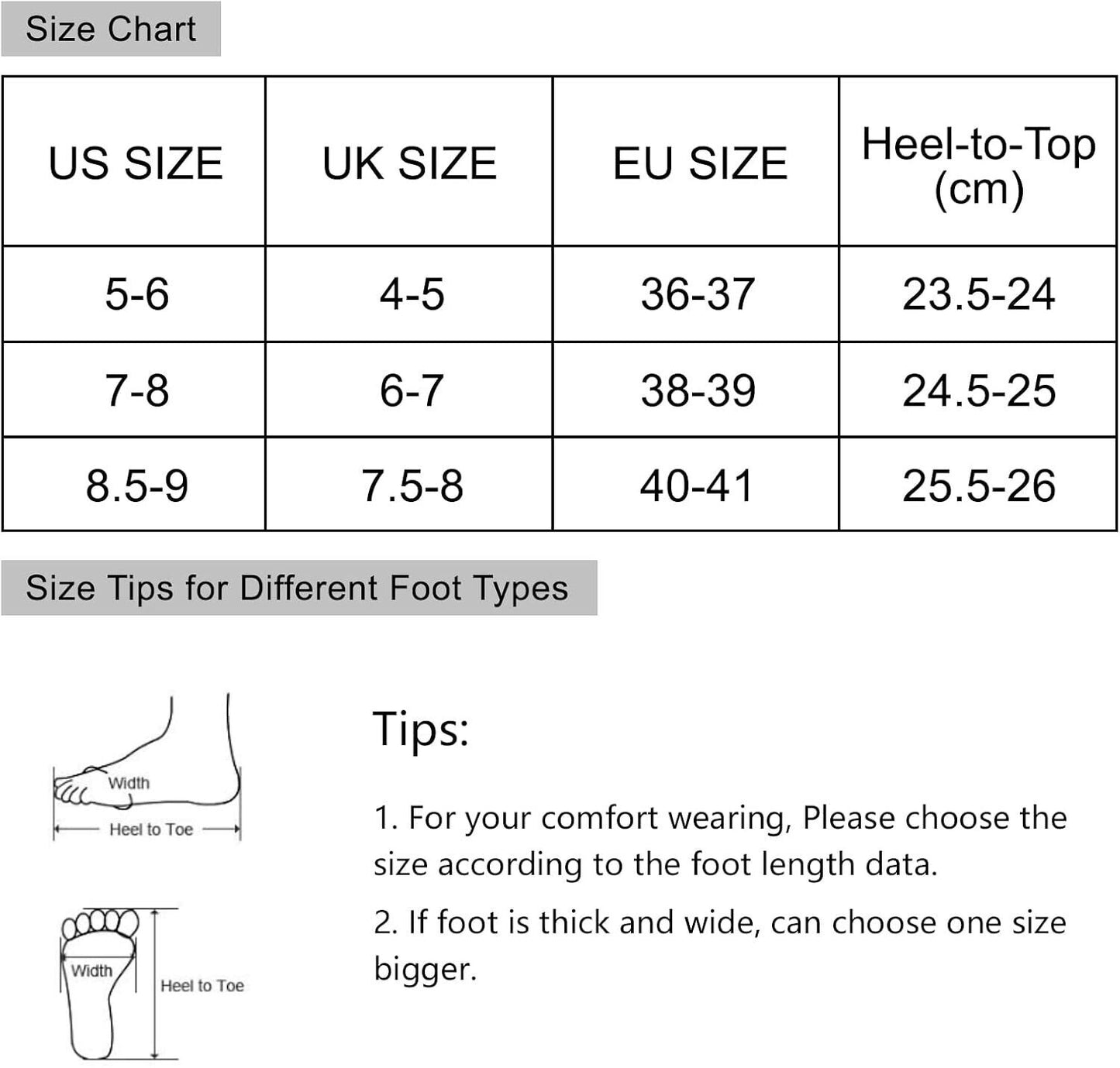 Size chart for JaneTroides women's fuzzy slippers including US, UK, and EU sizes