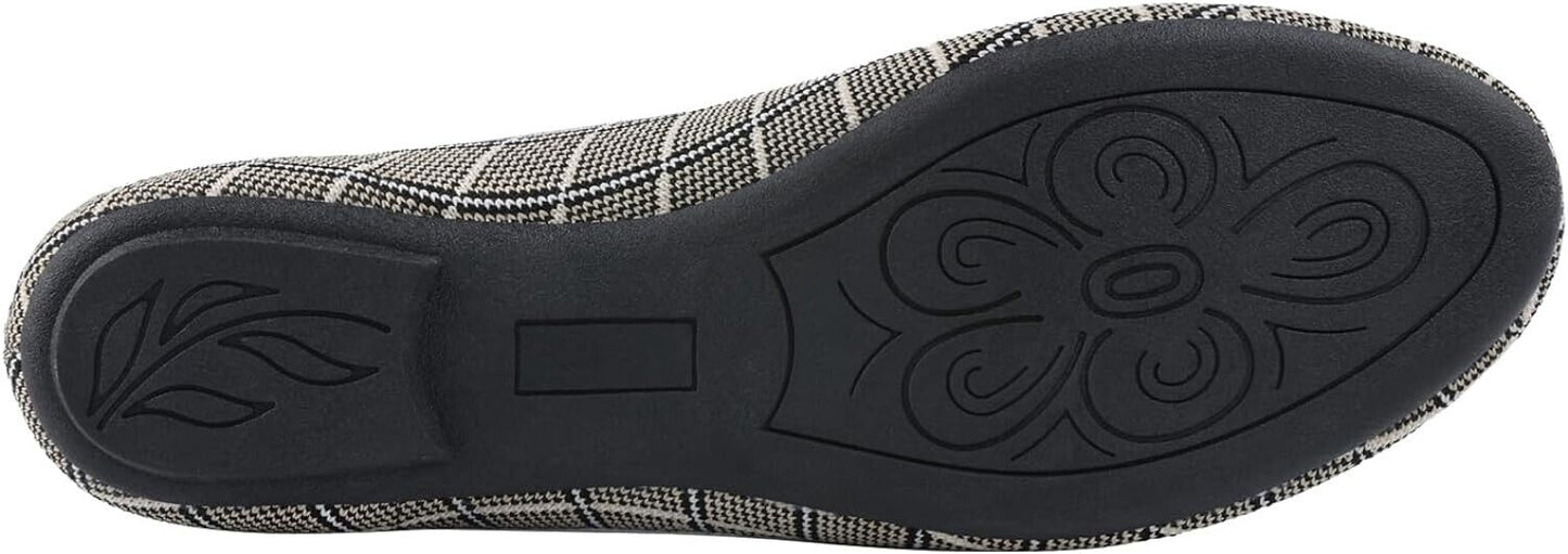 Sole of women's knit flat shoes UK size 6.5 with a floral and leaf pattern for comfort and style