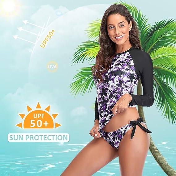 Sillictor women's rash guard swimsuit set featuring UPF 50+ sun protection and stylish floral design