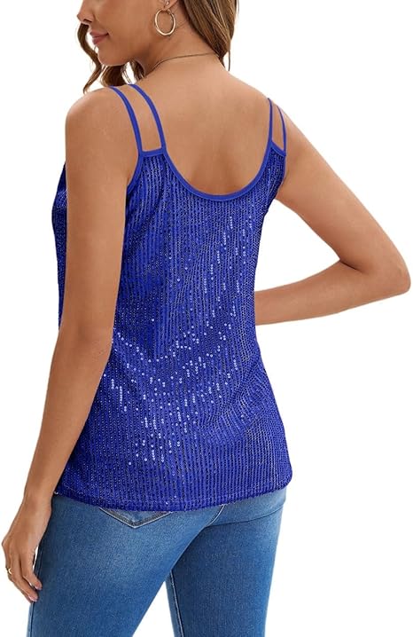 Suncife womens sequin v neck top in blue with stylish straps and a flattering fit