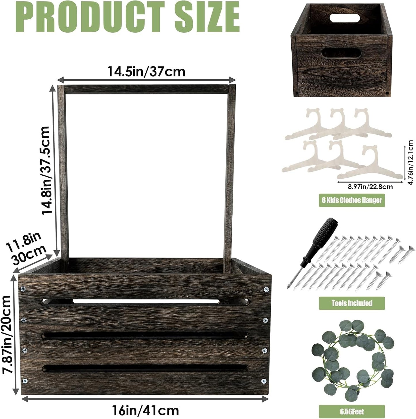 Wooden baby gift basket from Aitakatta with multiple compartments and hanging hooks for organisation
