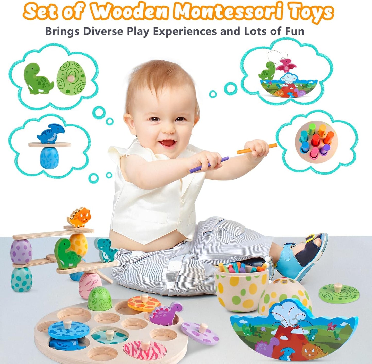Set of wooden montessori toys for toddlers promoting diverse play experiences and fun
