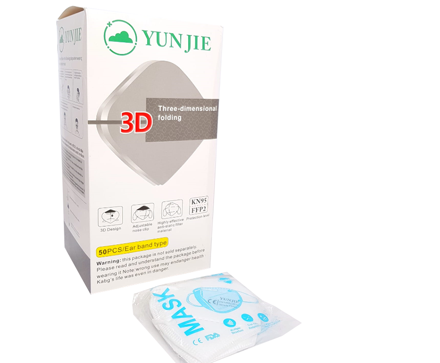 FFP2 N95 face masks pack of 50 by Yunjie, featuring a 3D design for optimal fit and protection