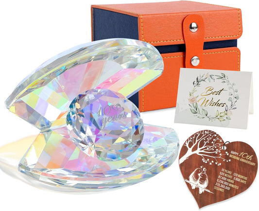 Beautiful 10th anniversary crystal gift for her with decorative box and greeting card