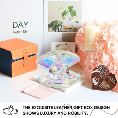 10th anniversary crystal gift for her displayed with luxury leather box and floral decorations