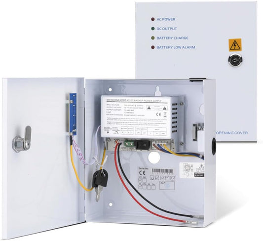 SecureMyDoor 12v power supply with metal lockable box for secure electrical installations