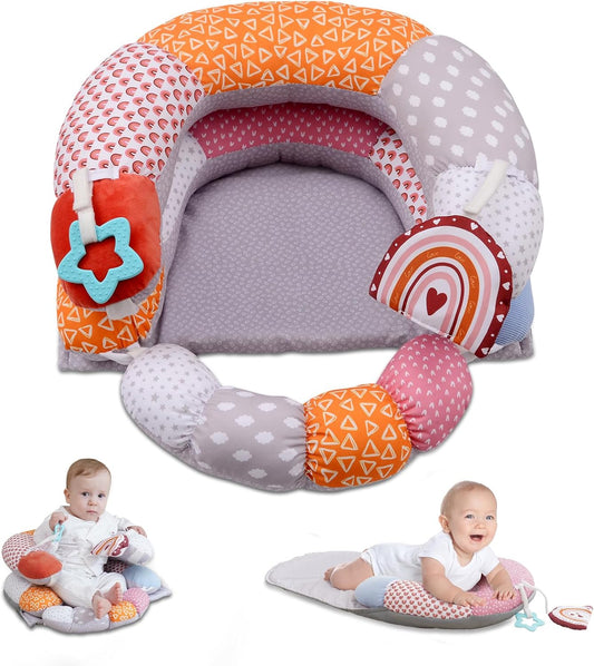 MIIMER 2-in-1 baby tummy time mat with colourful shapes and toys for interactive play and development