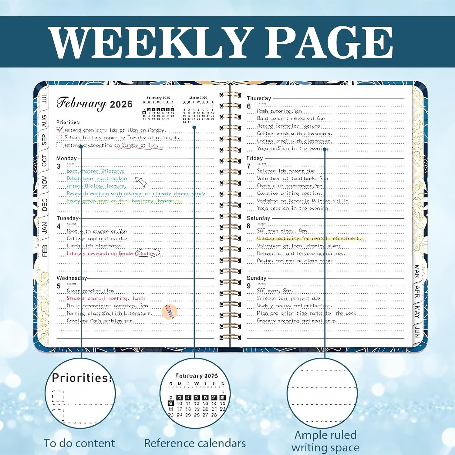 Open 2026 week to view diary A5 showcasing a weekly planning page for February