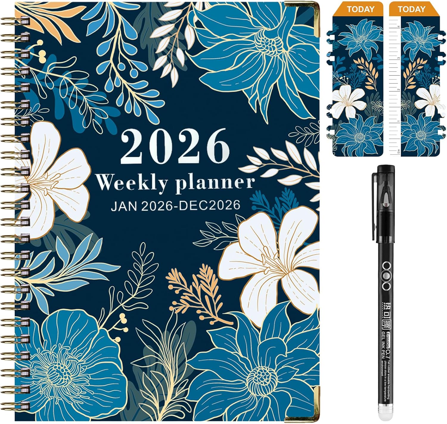 2026 week to view diary A5 with floral design and included pen for planning 2026