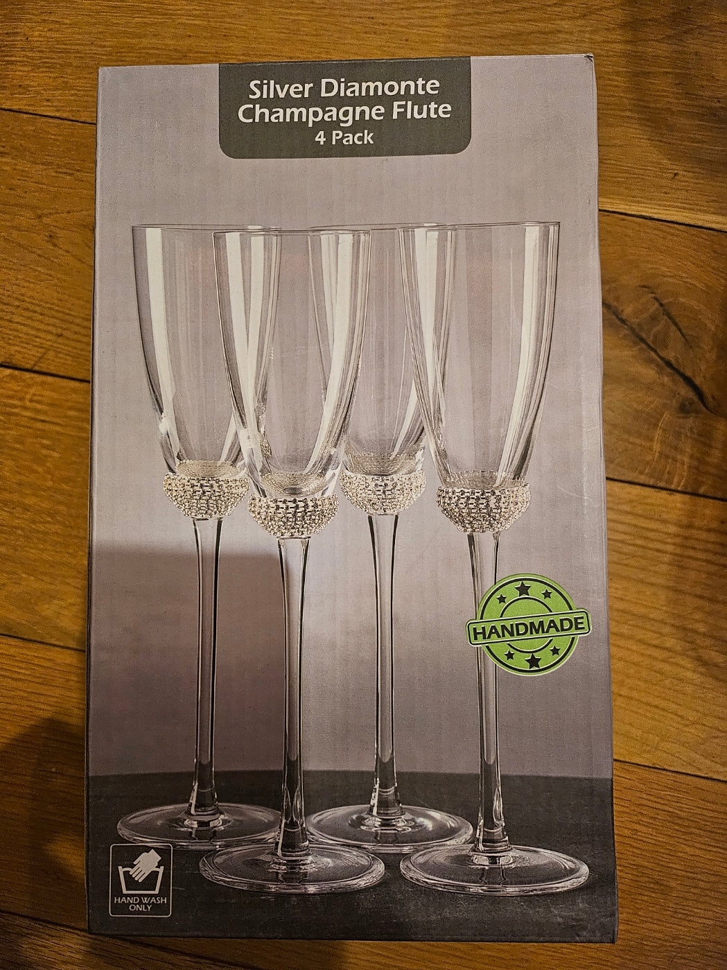 4 Pack Kitchen Master Silver Diamante Champagne Flute