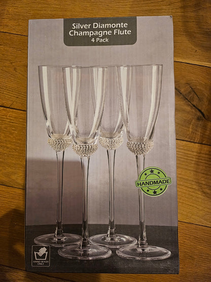 4 Pack Kitchen Master Silver Diamante Champagne Flute