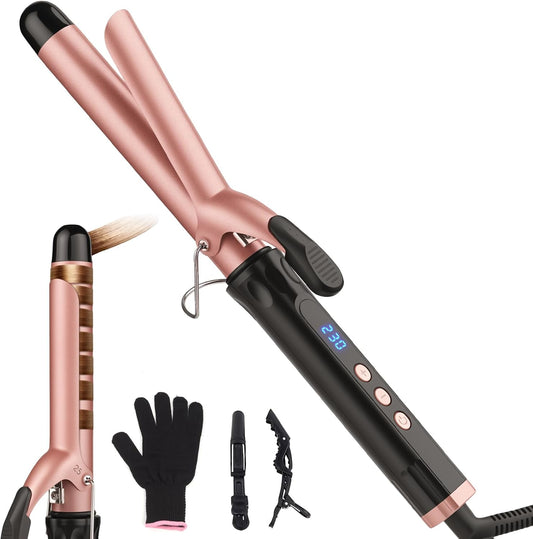 Jaeton 25mm curling wand with clamp featuring adjustable temperature settings and a heat-resistant glove