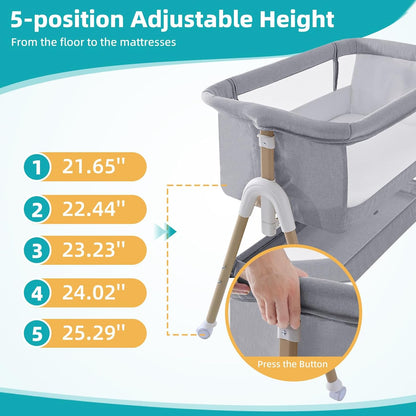 Cozydwells 3 in 1 baby beside crib with adjustable height for convenient bedside use