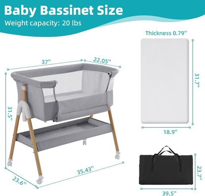 Cozydwells 3 in 1 baby beside crib with mesh sides and adjustable height for versatile use