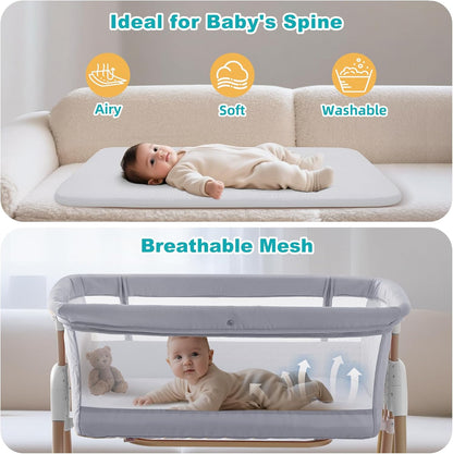 Cozydwells 3 in 1 baby beside crib featuring breathable mesh and soft, washable surface for comfort